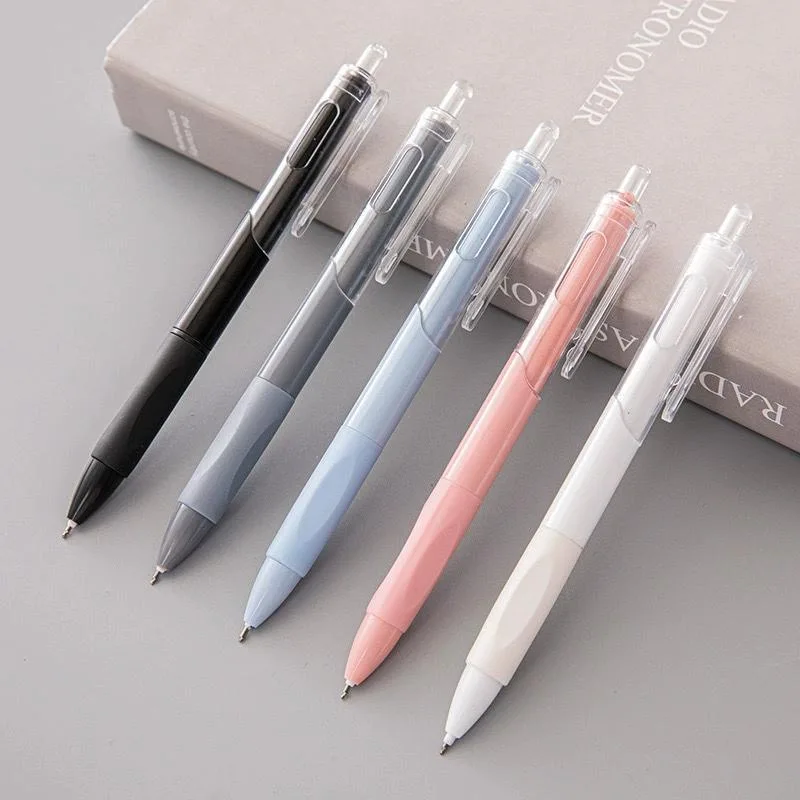 5-pack of high-aesthetic black refillable 0.5mm click ballpoint pens for study and office use