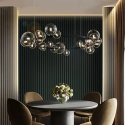 Round Glass Bubbles Chandelier For Living Room Dining Room Kitchen Table Bedroom Modern Glass Ball Pendant Lights Black