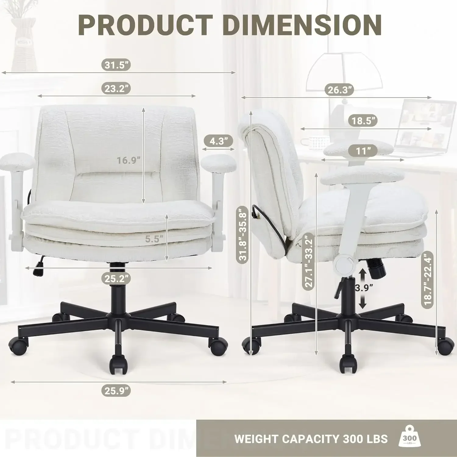 Criss Cross Desk Chair With Wheels Dynamic Airbag Lumbar Support Three Layer Cushions Wide Seat