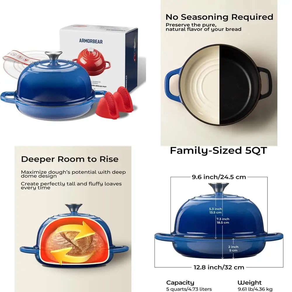

Enameled 5-Quart Round Cast Iron Dutch Oven with Lid for Sourdough Bread Baking, Perfect for Homemade Loaves and Gifts