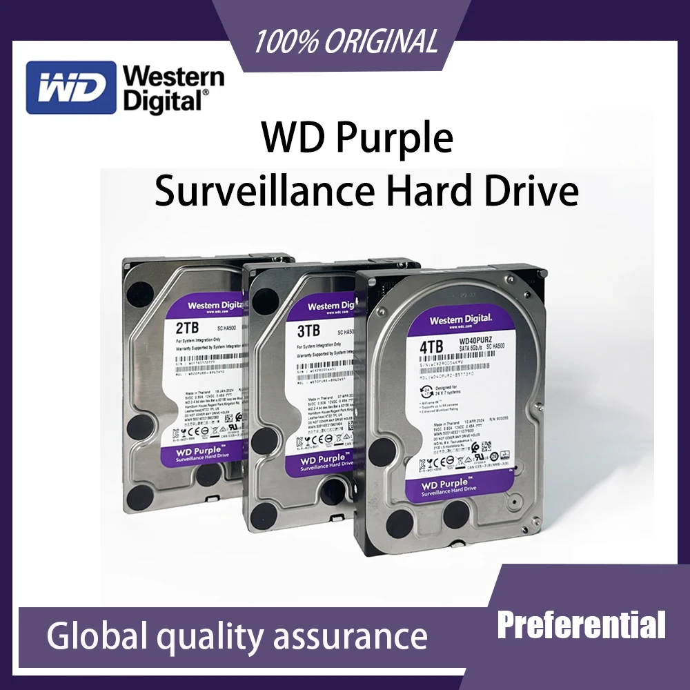 Disco Duro Mecánico Western Digital WD Purple de 1TB, 2TB, 3TB, 4TB, Grado de Monitoreo, SATA, 64MB CMR, Almacenamiento Vertical Seguro, 3.5 Pulgadas