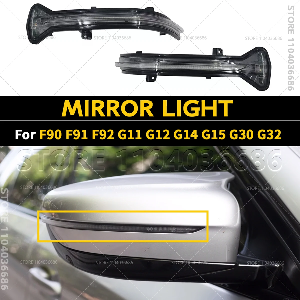 

For 2016 2017 2018 2019 2020 2021 2022 2023 2024 BMW 5/6/7/8/M5/M8 Series F90 F91 F92 G11 G12 G14 G15 G30 G32 Mirror Turn Signal