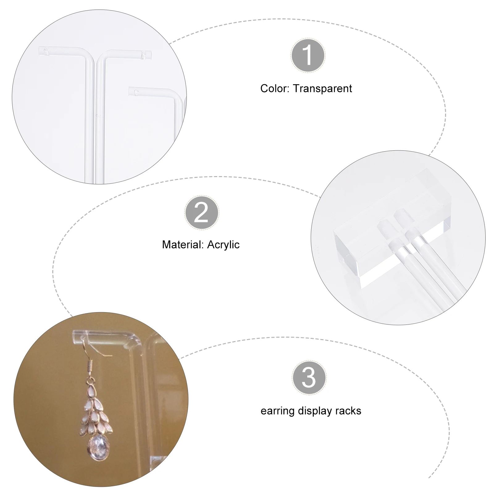 3Pcs Acrylic Jewelry Display Racks Earring Stands T-Shaped Supports Transparent Shelves Decorative Holders Boutiques