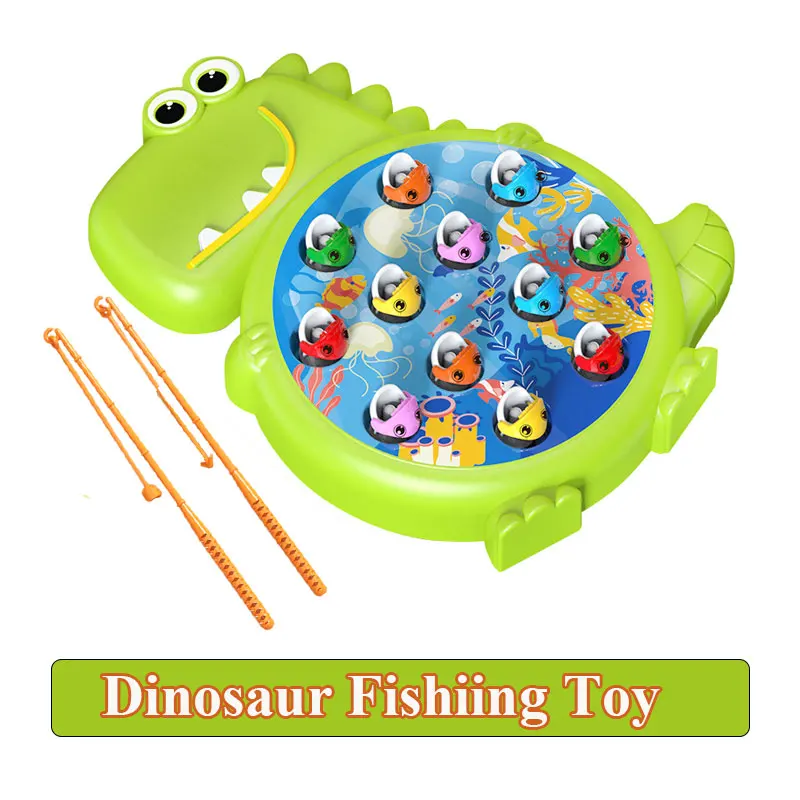 Dinosaur Simple Magnetic Fishing Toys Play Rod Game Toys for Children Baby Montessori with Rod Kids Educational Rotating Gift