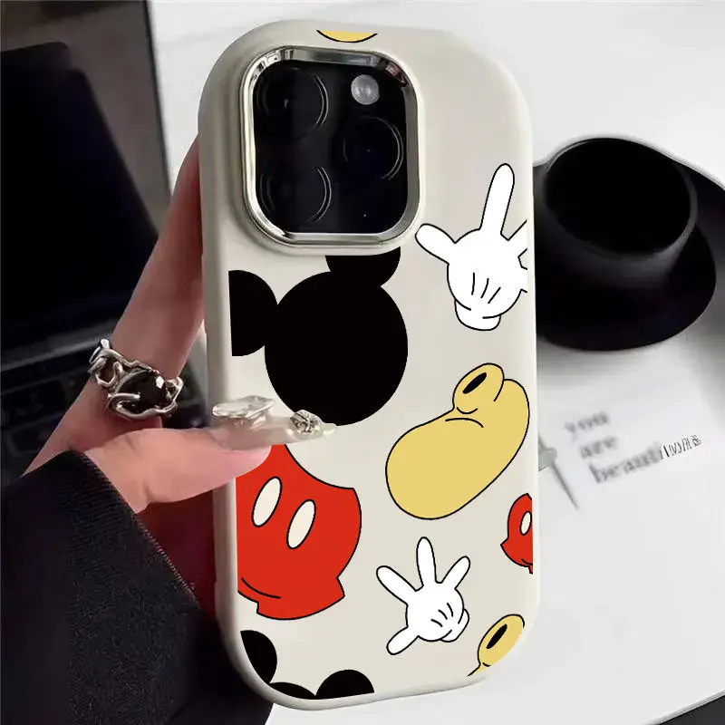 Disney Mickey Mouse Back Shadow Cartoon Phone Case For iPhone 15 14 13 12 11 Pro Max XR XS X 7 8 Plus Silver Photo Frame Cover