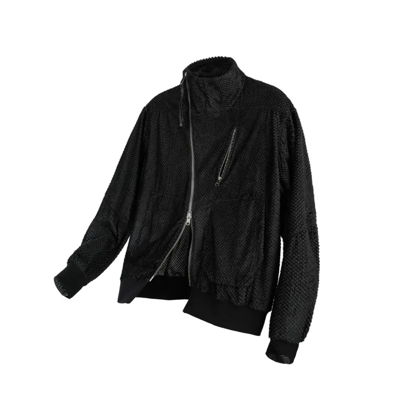 HKSH Spring Autumn New Men Tide Chic Ins Dark Fashion Slanted Placket Zipper Stand Collar Fleece Jacket Gothic Coats Y2K HK28378