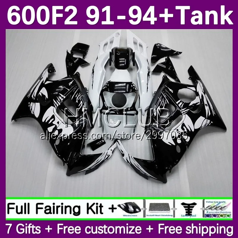 Black White Fairing +Tank For HONDA CBR600 CBR 600F2 600 F2 FS CC 1No.0 CBR600F2 1991 1992 1993 1994 CBR600FS 91 92 93 94 Body