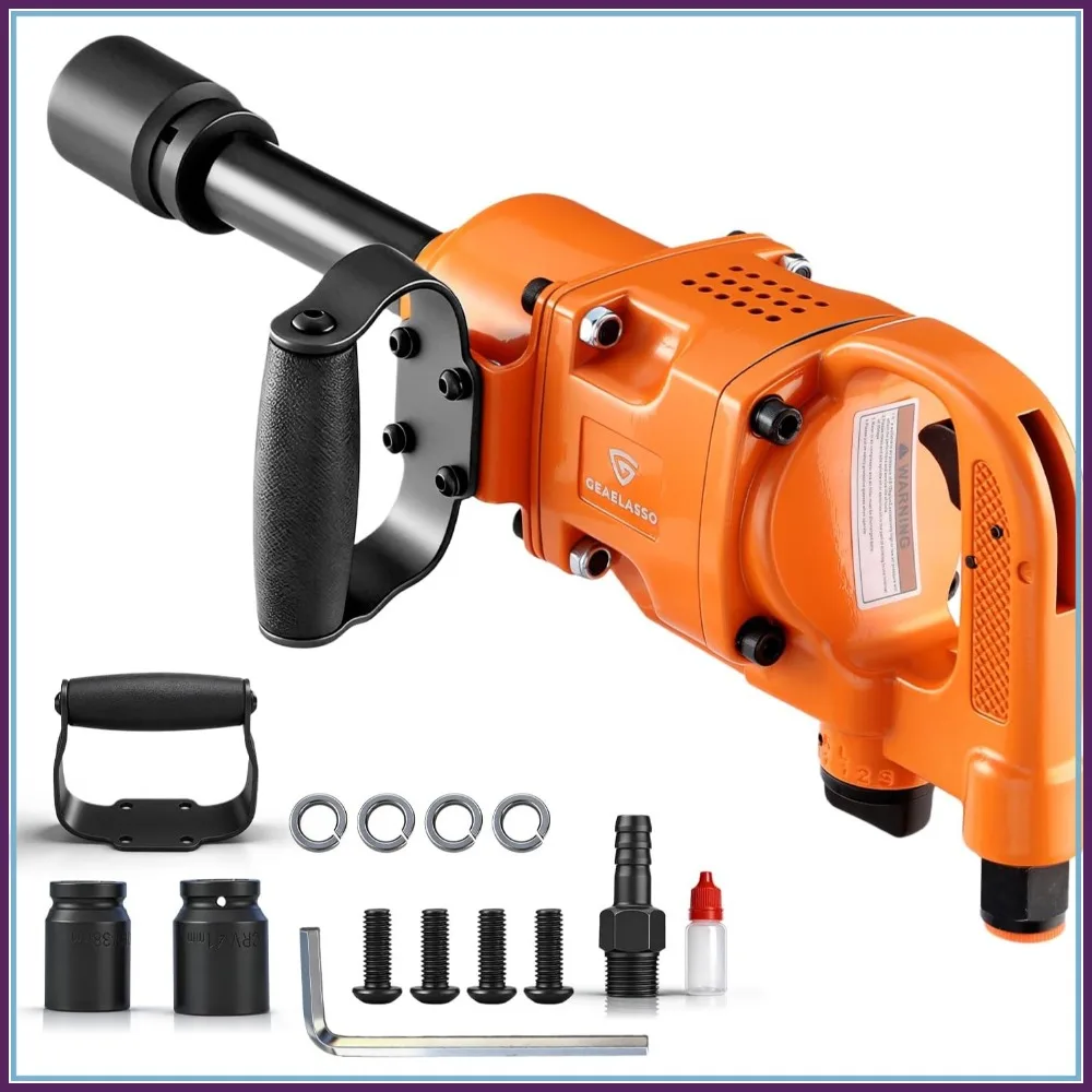 

1 In Air Impact Wrench Gun 5000RPM High Torque 1" Pneumatic Impact Wrenches Set Metal Housing with D Handle, 38mm & 41mm Sockets