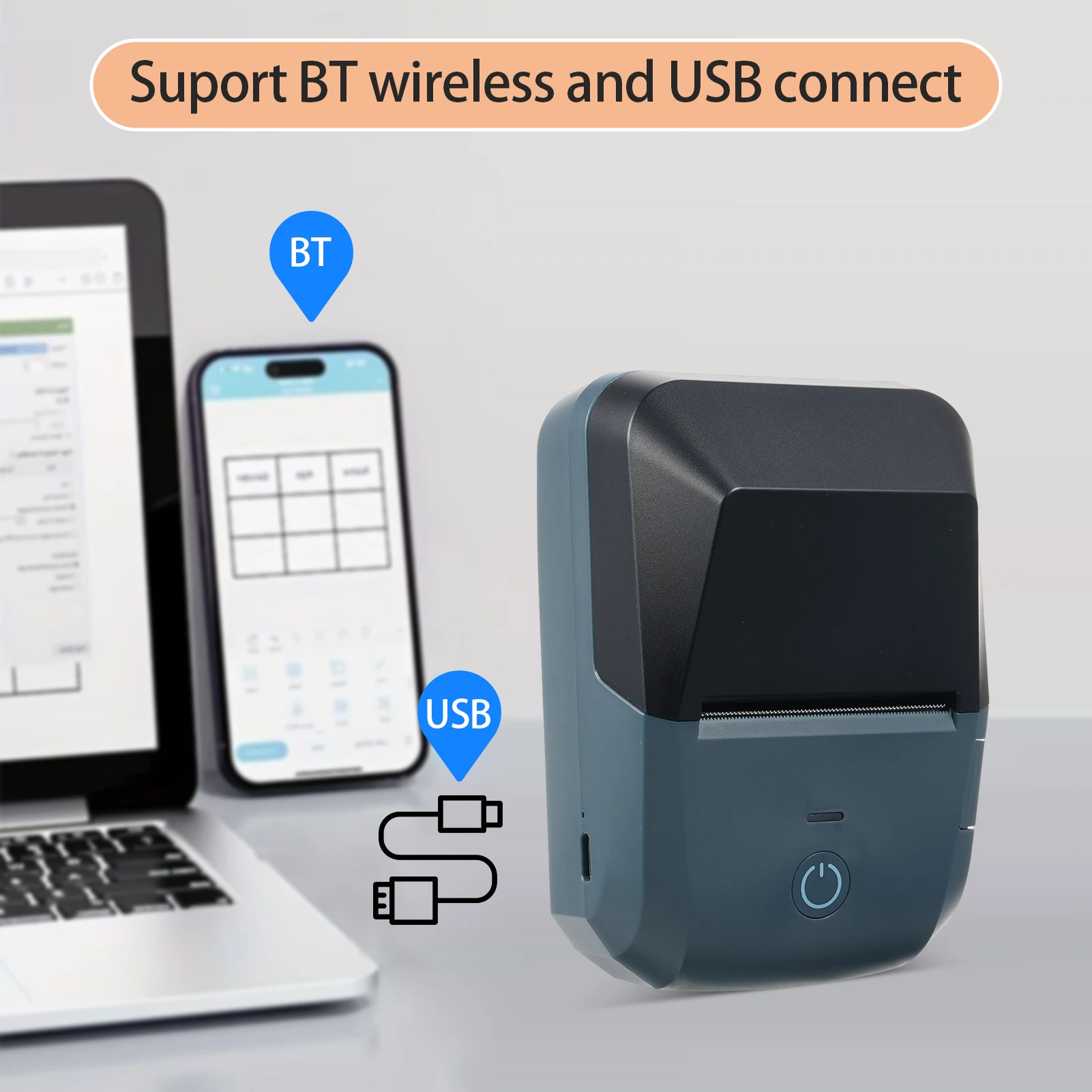 휴대용 영수증 프린터 BT USB 58mm 203dpi 미니 열 라벨 메이커 안드로이드/iOS 시스템과 호환되는 종이 롤이있는 무선