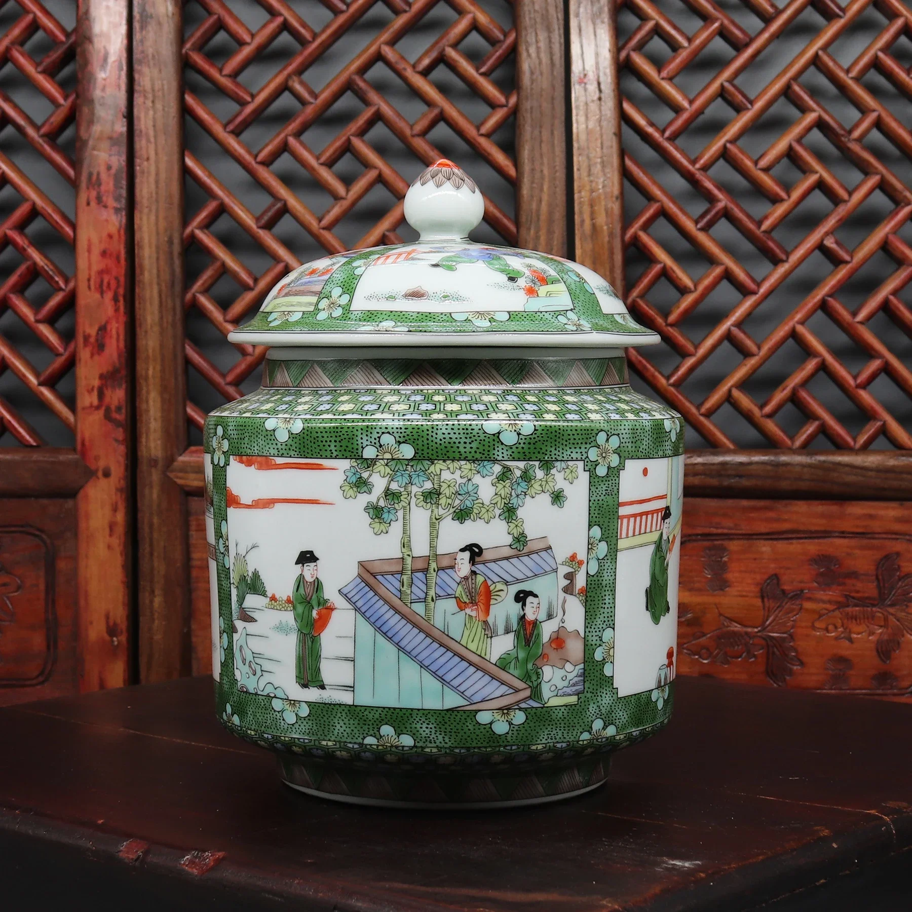 Hand painted ceramic jar, canister, old chinese pot reprodution, home decoration