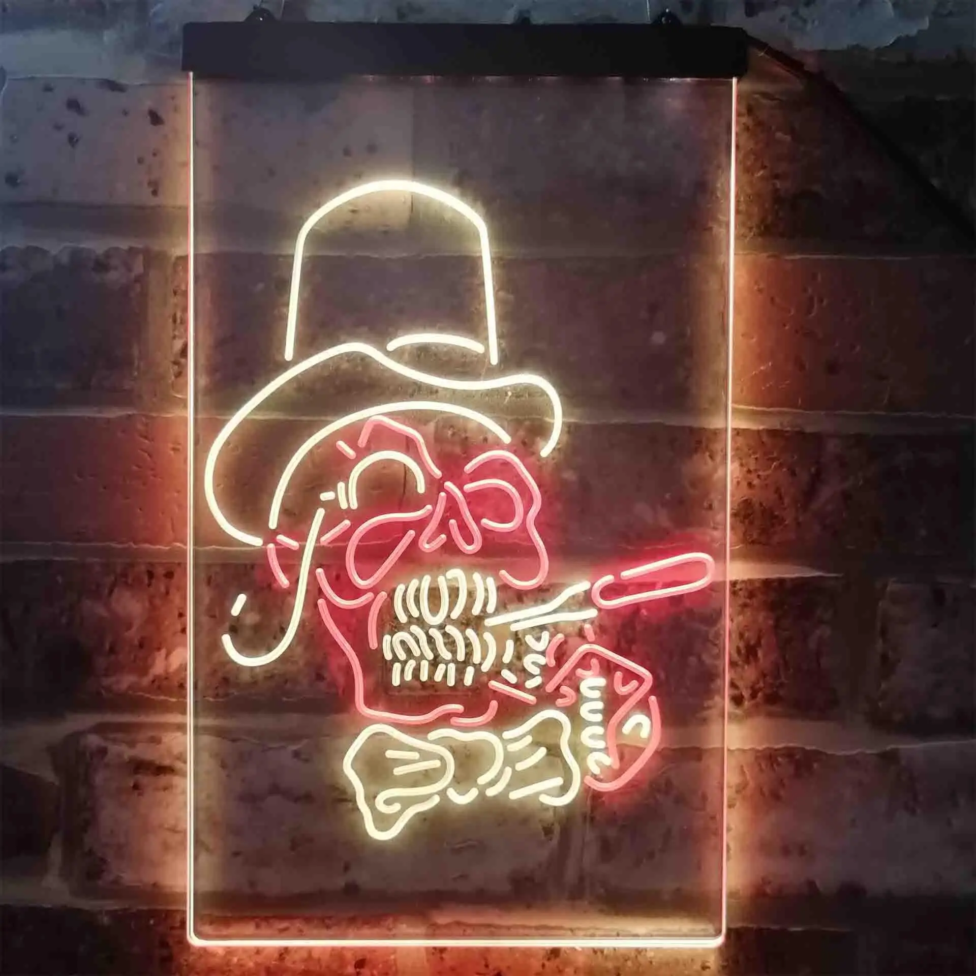 Hat Grim Reaper Skull Skeleton Tattoo Dual Color Led Neon Sign st6-i3918