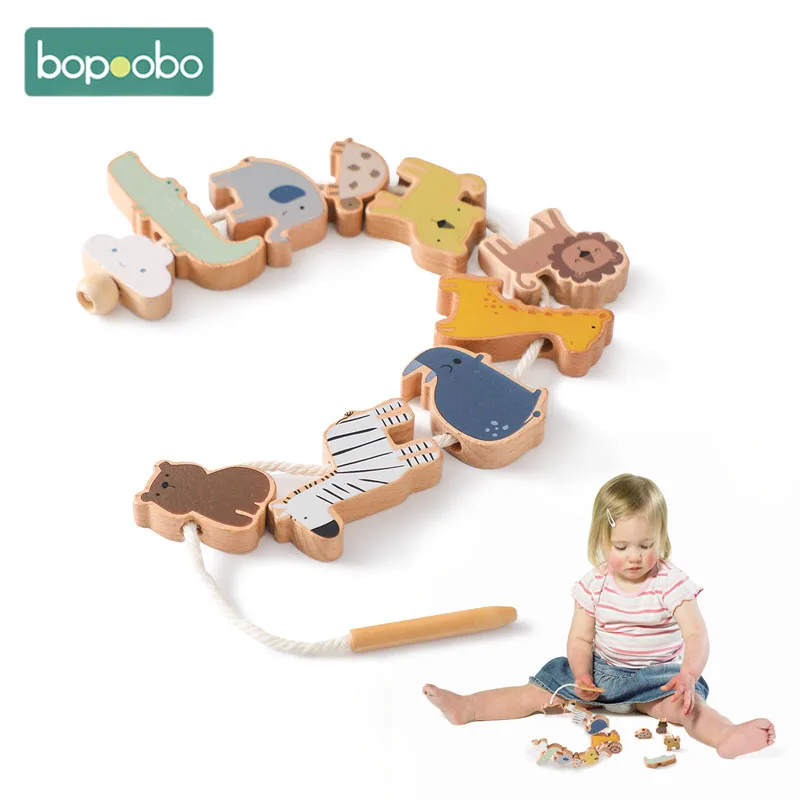 Juguete Montessori de enhebrar animales madera educativo para bebés