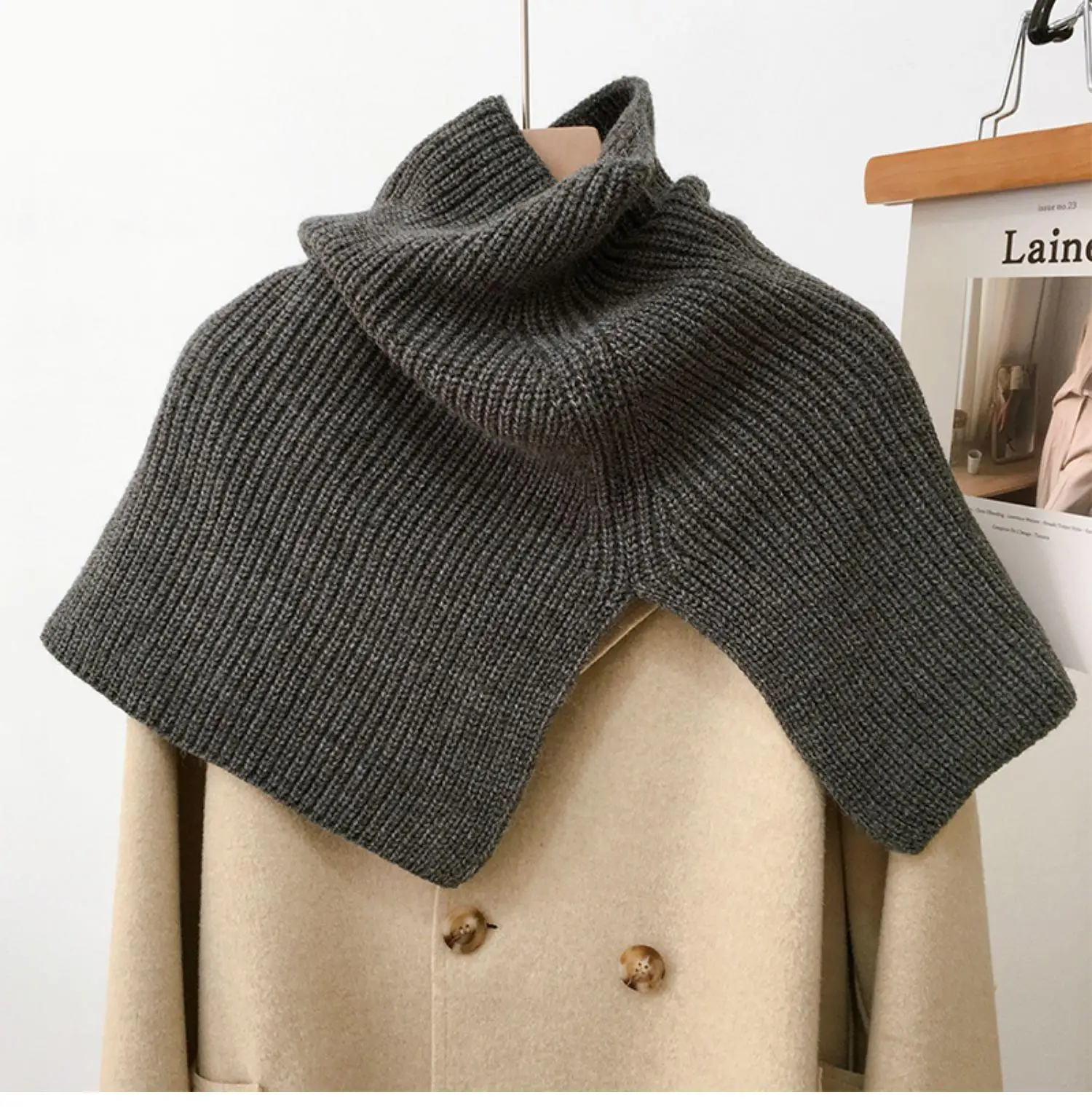 

Winter Korean Version Women's Shoulder Wrap Scarf Knitted woolen Split Turtleneck Fake Collar Multi-function Warm Knitted Scarf