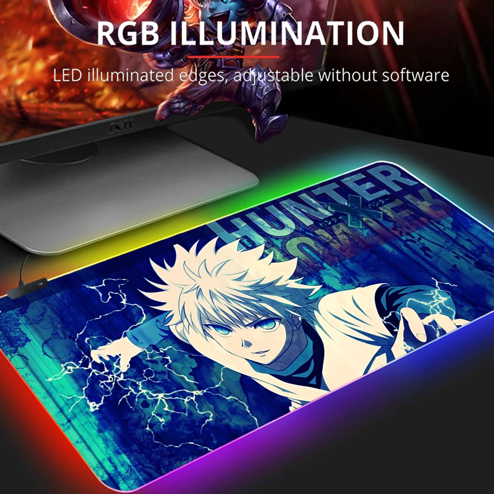 

Anime Hunter x Hunter Mouse Pad RGB 80X30 Game 2mm MousePad Oversized Laptop Keyboard Pad LED Light Table Mat for playing games