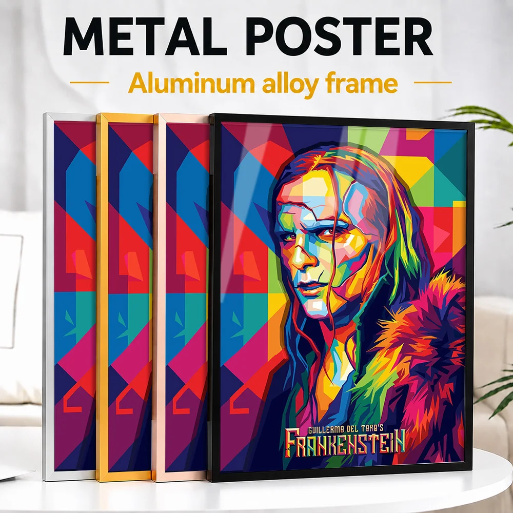 Guillermo Del Toro's Frankenstein Pop Color Framed Metal Print Customized Photo High Contrast Graphic Style Wall Art For Studio