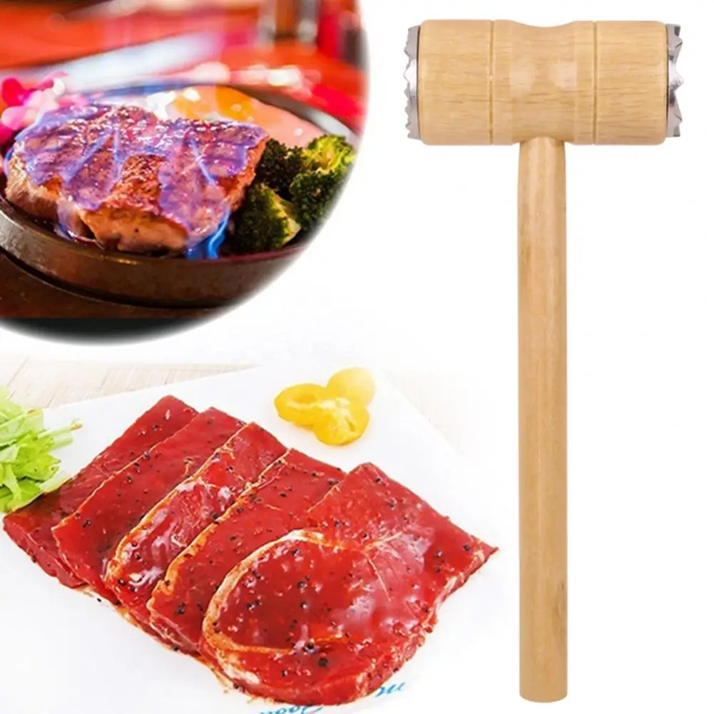 26cm Meat Hammer Double-sided Meat Tenderizer Hammer Wooden Long Handle Steak Chicken Beef Poultry Pork Mallet Pounder Flattener