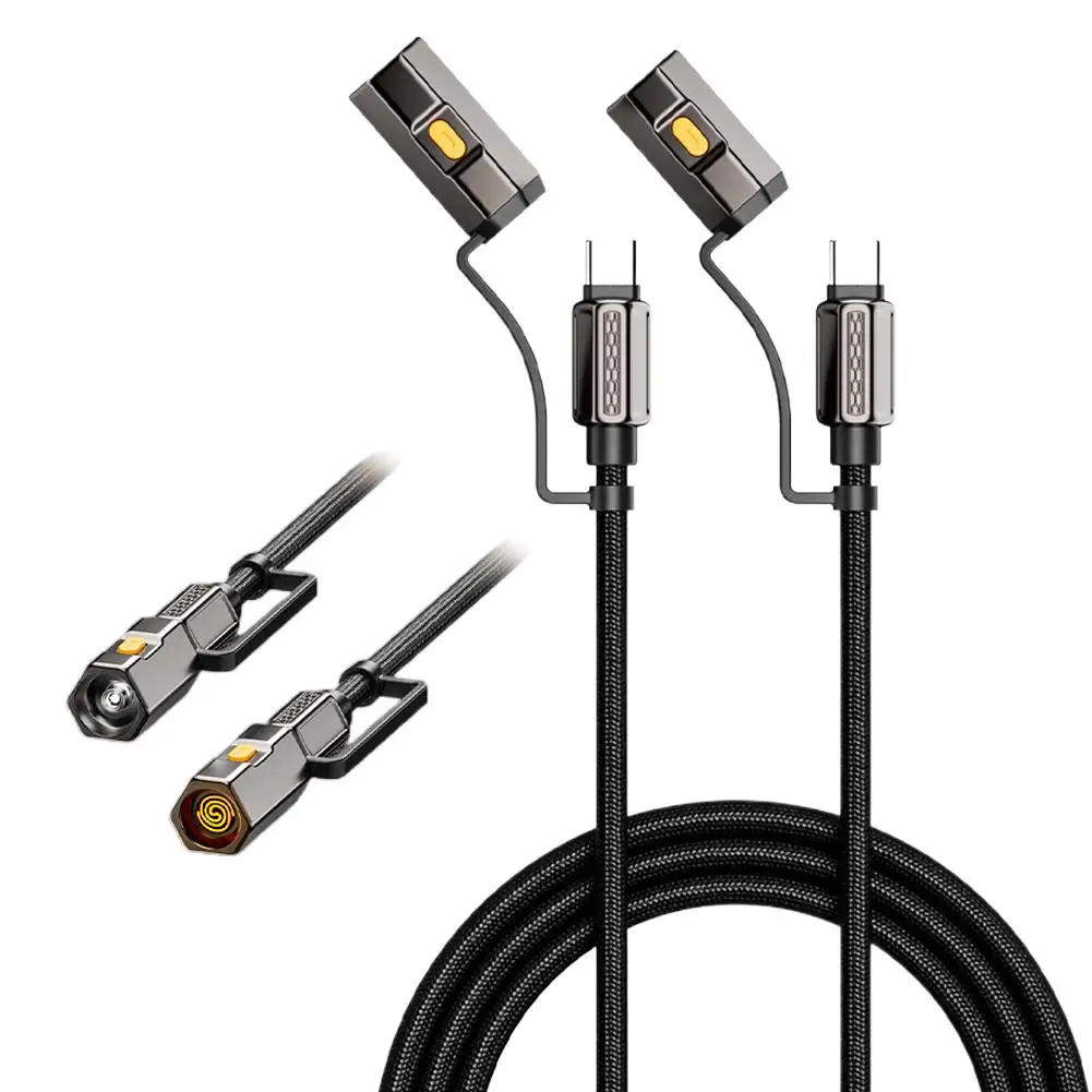 240W USB Type-C Charging Cable with Cigarette Lighter & Flashlight 4-in-1 Fast Charging Cable for Car Home Office