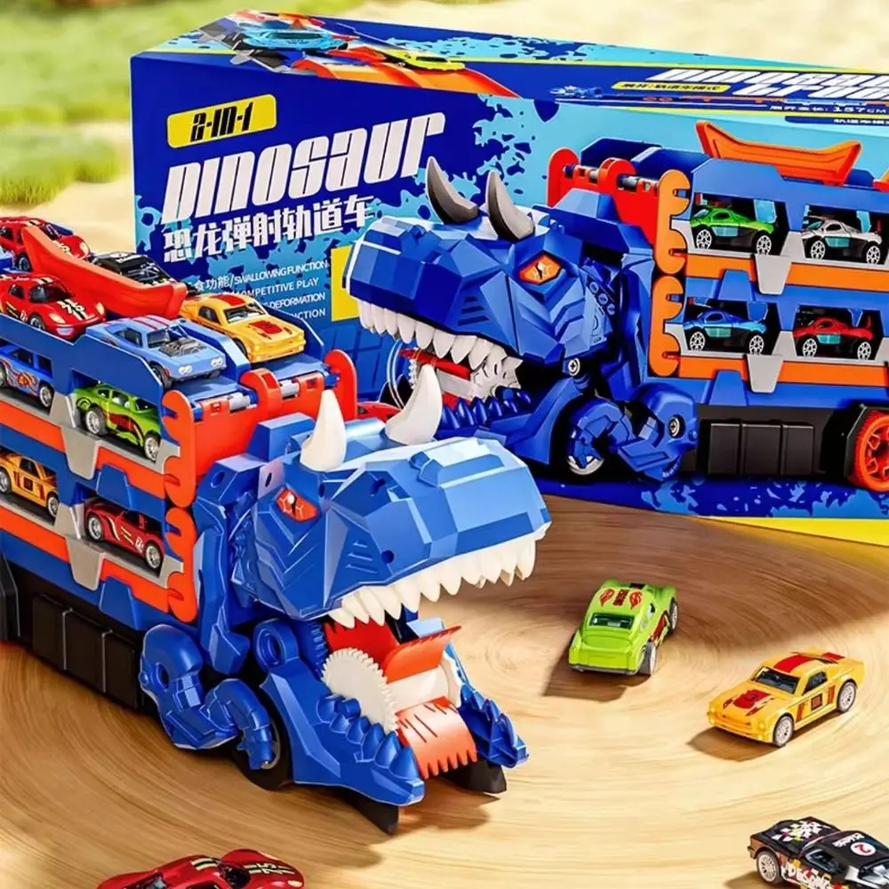 

Foldable Track Dinosaur Foldable Truck Transforming Molded Racing Cars Dinosaur Transport Truck Metal Mini Cars