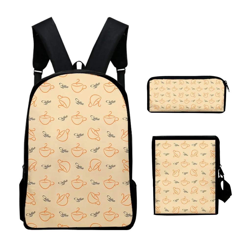 Cartoon Youthful Funny Text coffee 3D Print 3pcs/Set Student Travel bags Laptop Daypack Backpack Shoulder Bag Pencil Case