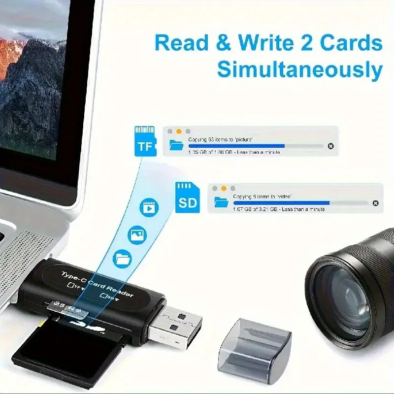 TF + SD 2 في 1 قارئ بطاقات OTG Type-c قارئ بطاقات كاميرا السيارة متعدد الوظائف للهواتف المحمولة وأجهزة الكمبيوتر #2