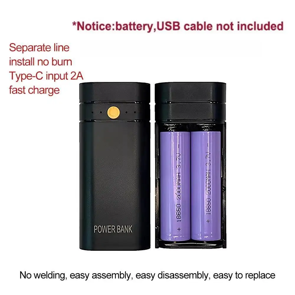 5V 2A 6000mAh 2X 18650 USB Type-C Battery Charger Case DIY Power Bank Box For Phone Electronic Charging Not Including Batteries