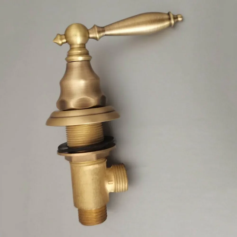 Antique Brass Wall Mounted Deck Mounted Single Handle Faucet Control Valve Stopcock Tap G1/2 Male x G1/2 Male Thread mzh394