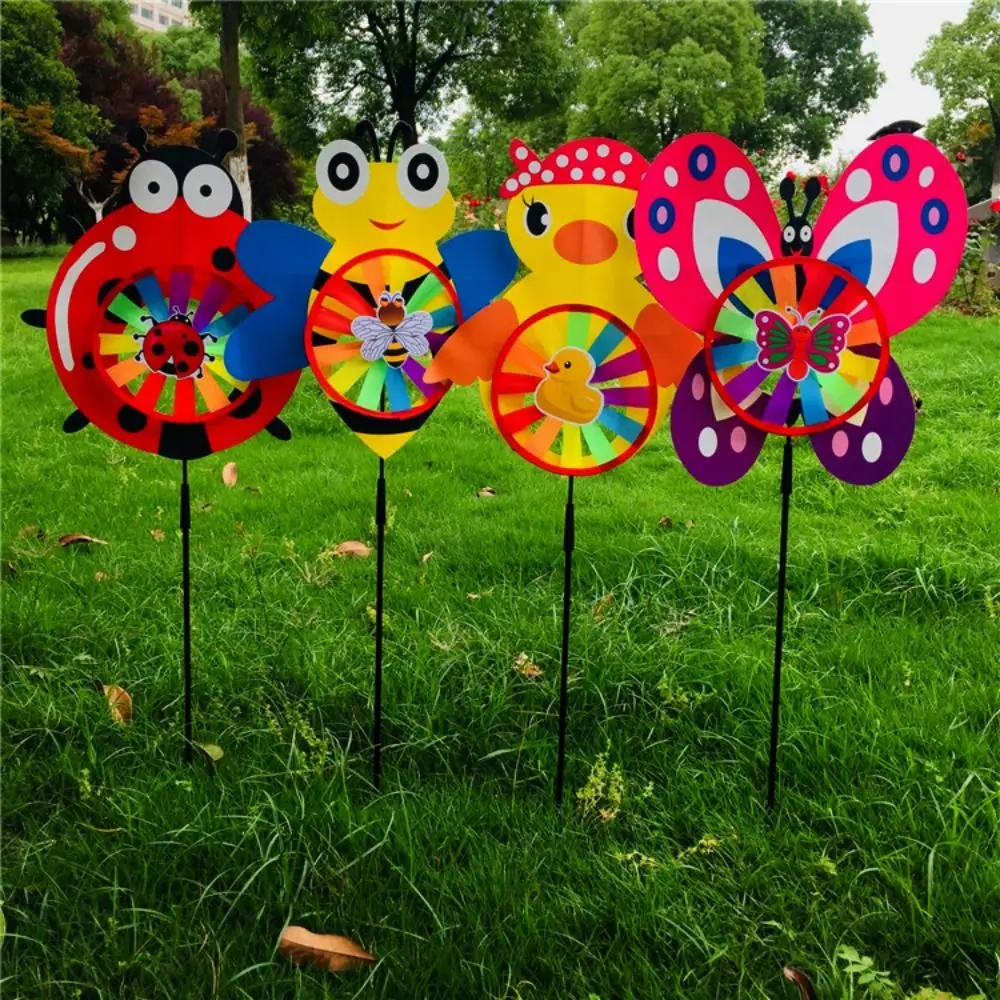 Molino de viento con tallo de cristal de mariposa sellado multiestilos, escarabajo de dibujos animados, pato amarillo, molino de viento colorido de PVC, diámetro de 45cm, colorido