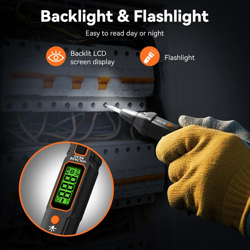 Caneta de teste de indução inteligente sem contato vt06, testador de fio vivo/nulo, ac 12-300v, testador de tensão ac com display lcd e alarme sonoro