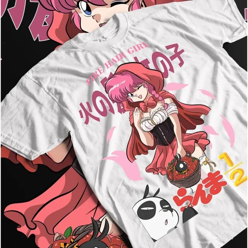 Ranma 1/2 Saotome Ranma Graphic T-Shirt Vintage Fire Hair Girl Anime Manga Print Oversized Cotton Unisex Streetwear Casual Tee