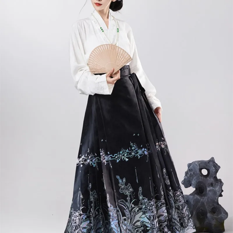 

Hanfu Women's Silk Gold Skirt Japanese-Made Aircraft Sleeve New Chinese Style