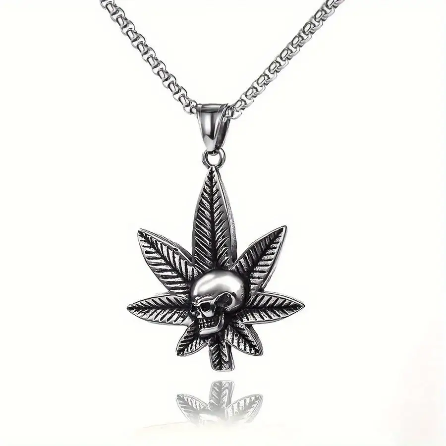 1/5/10/20/50/100pcs New Men's Funky Leaf Skull Pendant Necklace Funny Positive Mini Items For students Playful Design Charm Roam