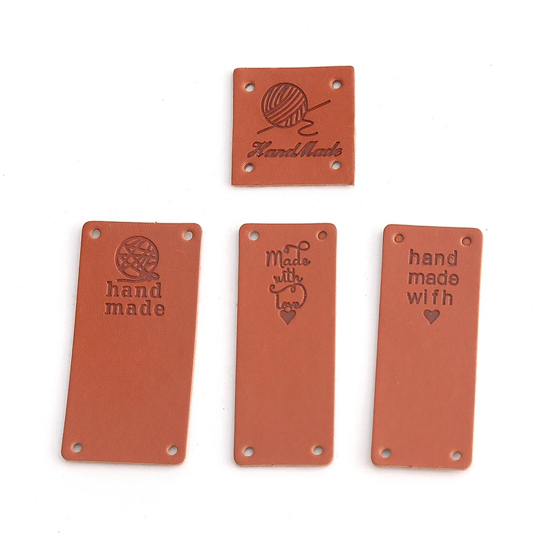 20Pcs Handmade Label For Clothes Hand Made Tag Fiber Leather DIY Hats Bags Sew Accessories