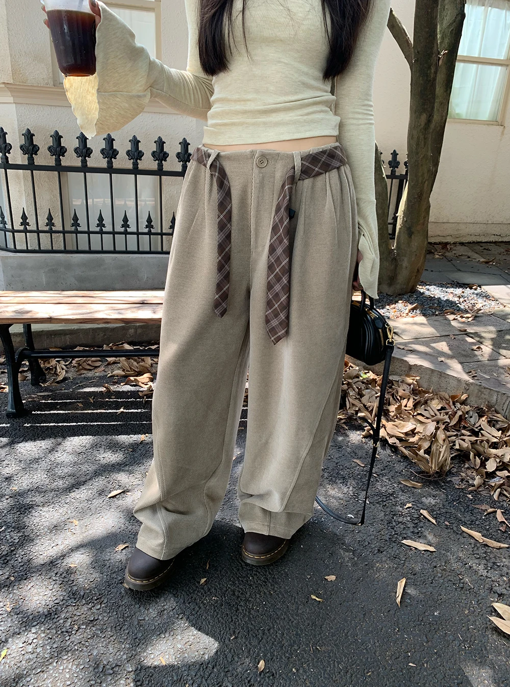 

Winter New Vintage Wide Leg Corduroy Pants Women's Lazy Korean Style Versatile Loose Casual Pants High Waist with Belt