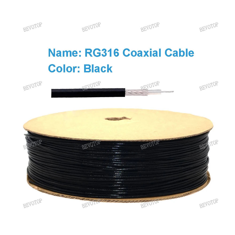 Black RG316 Coax Cable 50 Ohm Low Loss 1M~500M Length Crimp Connector Compatible High Quality Fast Shipping