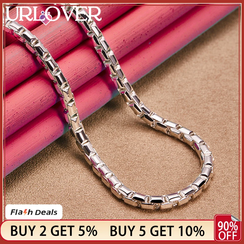 

URLOVER 925 Sterling Silver 4mm Box Necklace For Women Men Fine Chain Choker Party Engagement Wedding Fashion Charm Jewelry Gift
