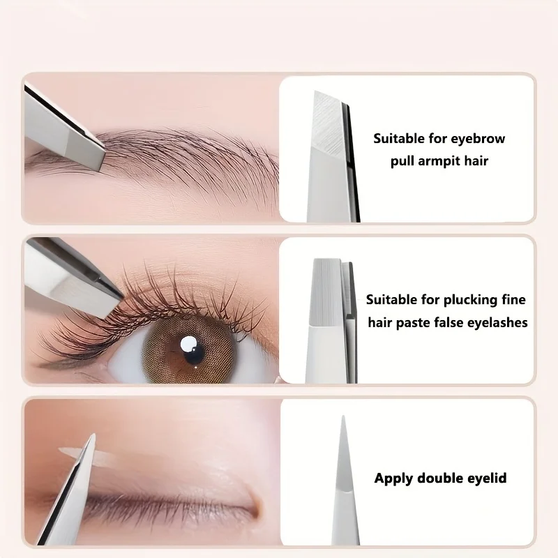 Pinzas de precisión de acero inoxidable para cejas, depilación Facial, espinillas, punta inclinada, punta angular, punta puntiaguda