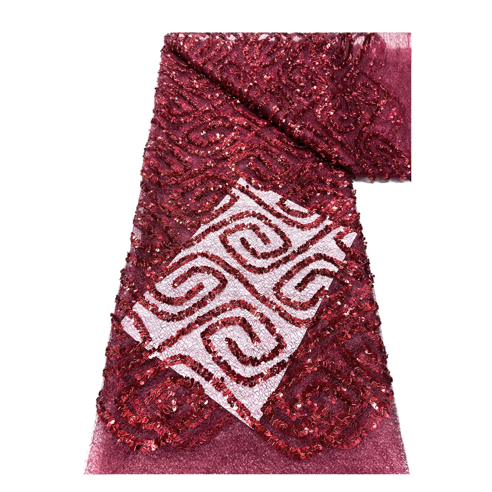 

Luxurious African sequined lace lace Fabric 2025 high quality French Nigerian tulle groom beaded lace fabric sewn gown