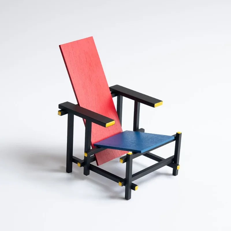 140*110*140mm 1948~1965 Small Chair Desktop Decorations Model Art Collection Ornaments Mondrian Style Red and Blue Chair A536