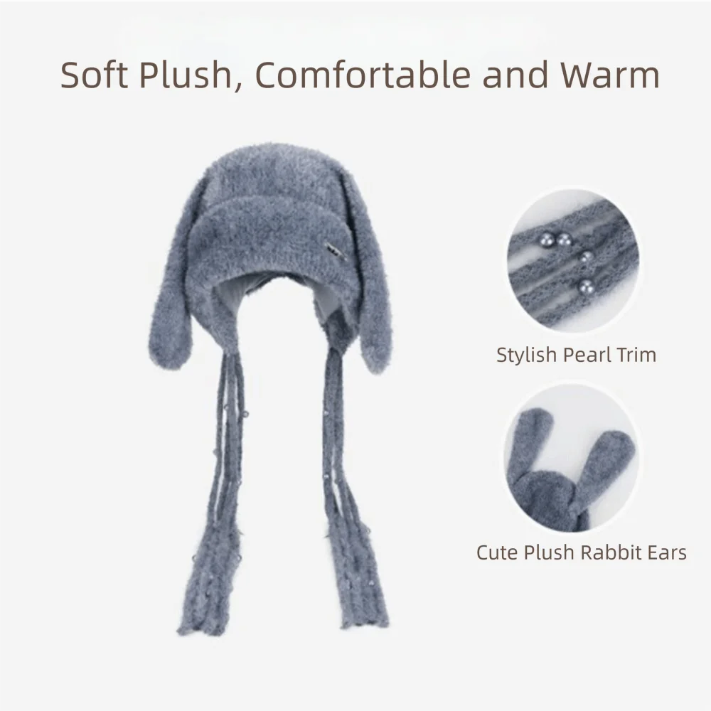 High Quality Winter Warm Ear Protector Hat Soft Windproof Rabbit Ear Pullover Cap Cold-proof Thicken Knitted Cap Winter Season