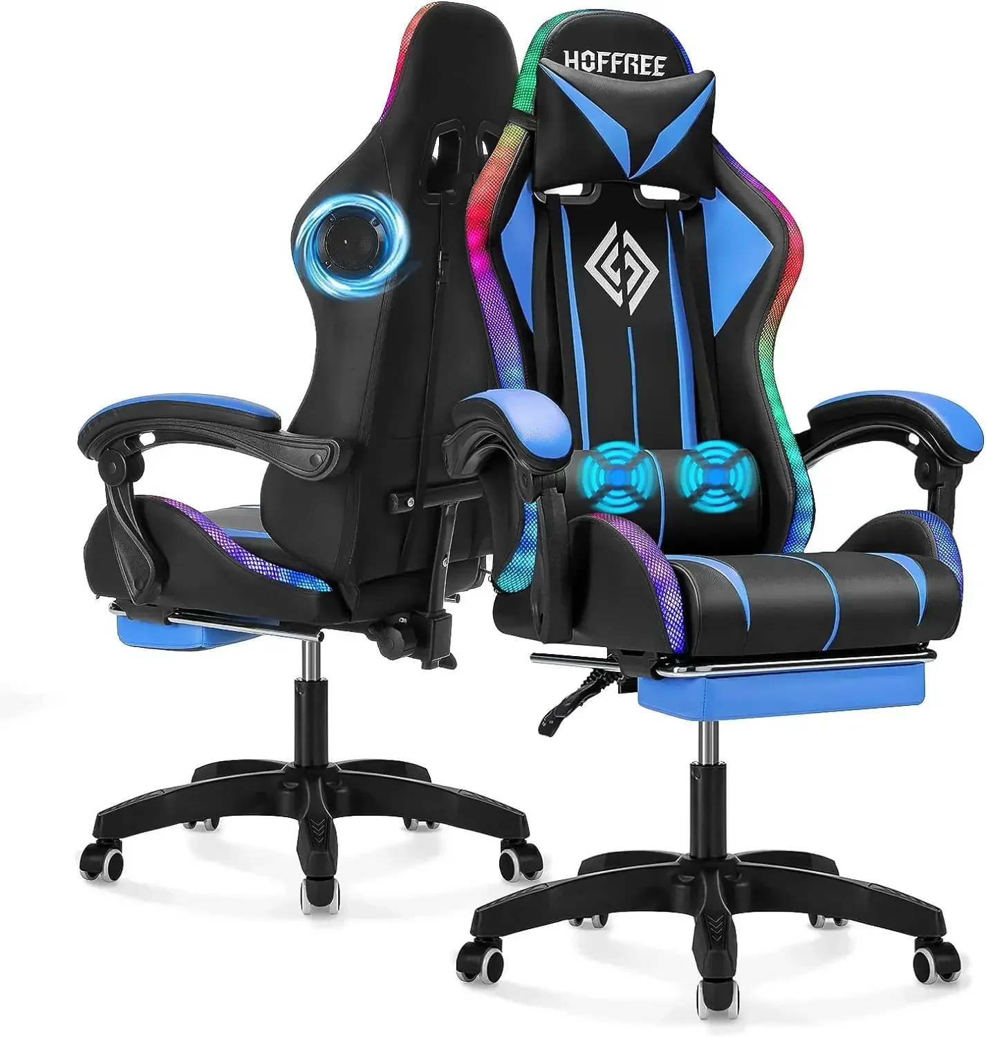 Furniture suppliesGaming Chair with Bluetooth Speakers and RGB LED Lights Ergonomic Massage Video Game Chair with Footrest High