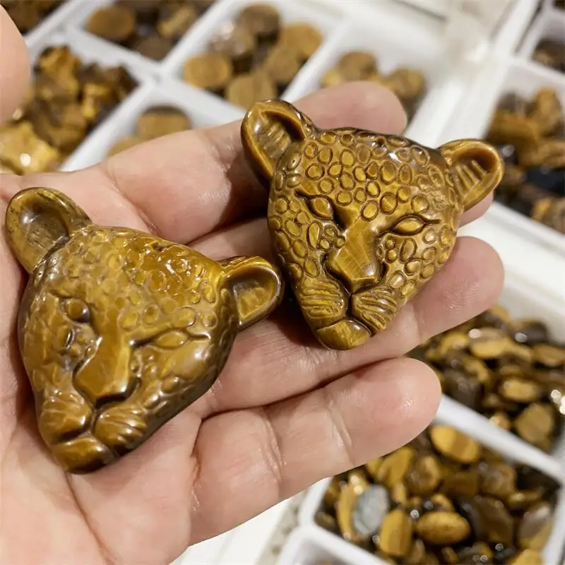 1pcs Natural Yellow Tiger Eye Stones with Cheetah Pendant Carving Quartz Healing Crystal Home Decor & Gift Items