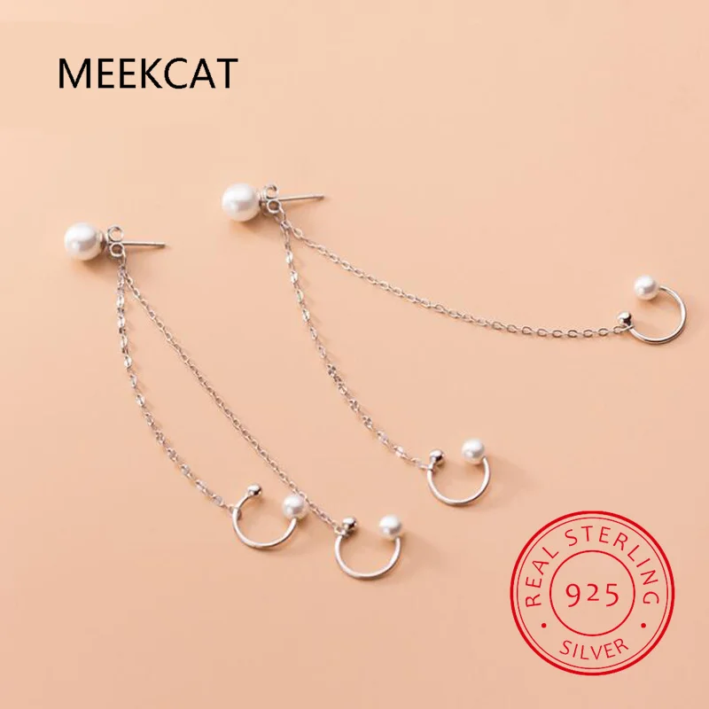 Minimalist 925 Sterling Silver Double Layer Chain pearl Ear Line Cuff Clip on Earrings for Women Jewelry Gift DA1213