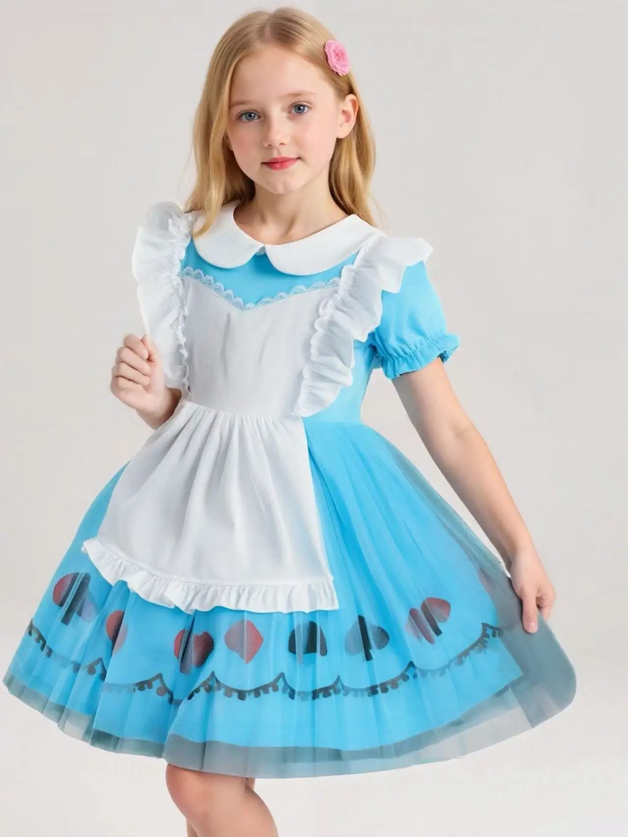 

Girls Korean Style Halloween Lolita Dress European and American Girls Blue and White Poker Elements Princess Dress up Cartoon Dress