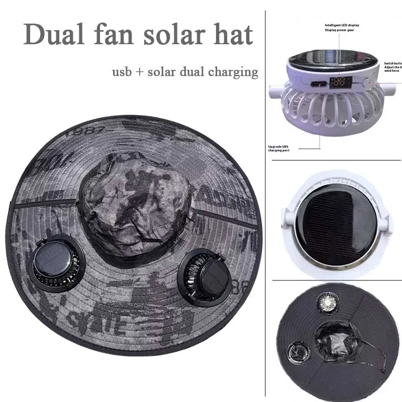 

Dual Cooling Fans Solar Cap Adjustable UV Protection Rechargeable Fishing Smart Wearable Headset for Outdoor Activities
