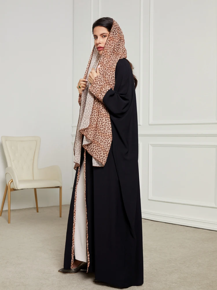 Fashion Leopard Print Muslim Dress Robe Abaya Female Full Length Muslim Outerwear Worship Service Abaya Islamic Outsider Robe