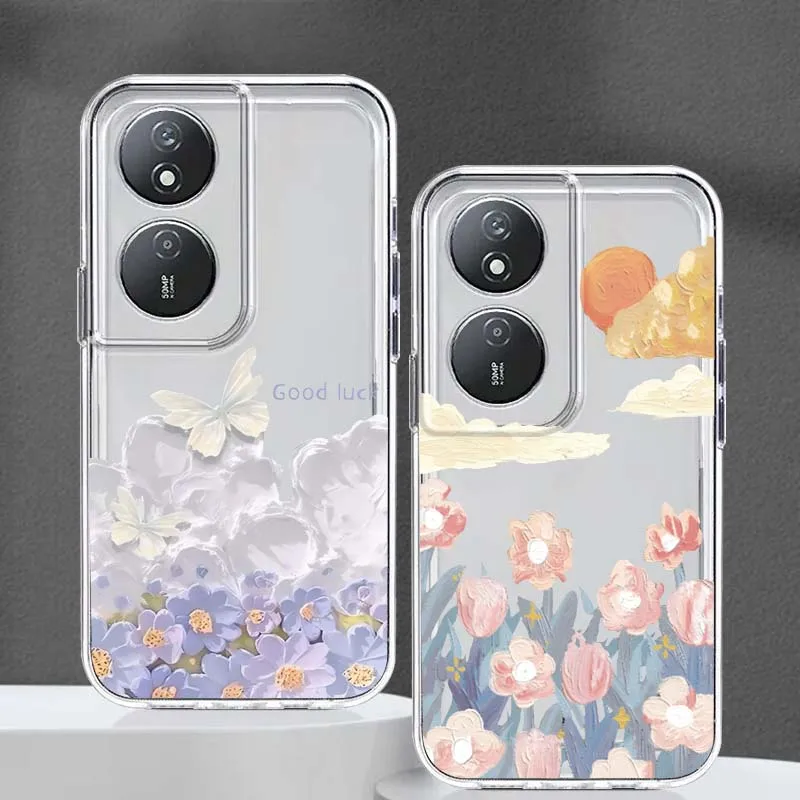 

Oil Painting Dreamy Flower Phone Case For Huawei P40 P50 P60 Pura 70 80 Nova 11 12S 13 14 Pro Plus Lite Ultra Transparent