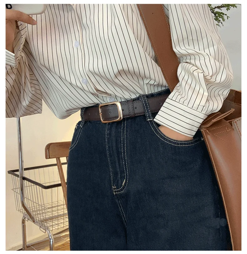 Women's Black Leather Belt Versatile High-End Retro Style Casual Waist Accessory for Jeans Summer Student Fashion