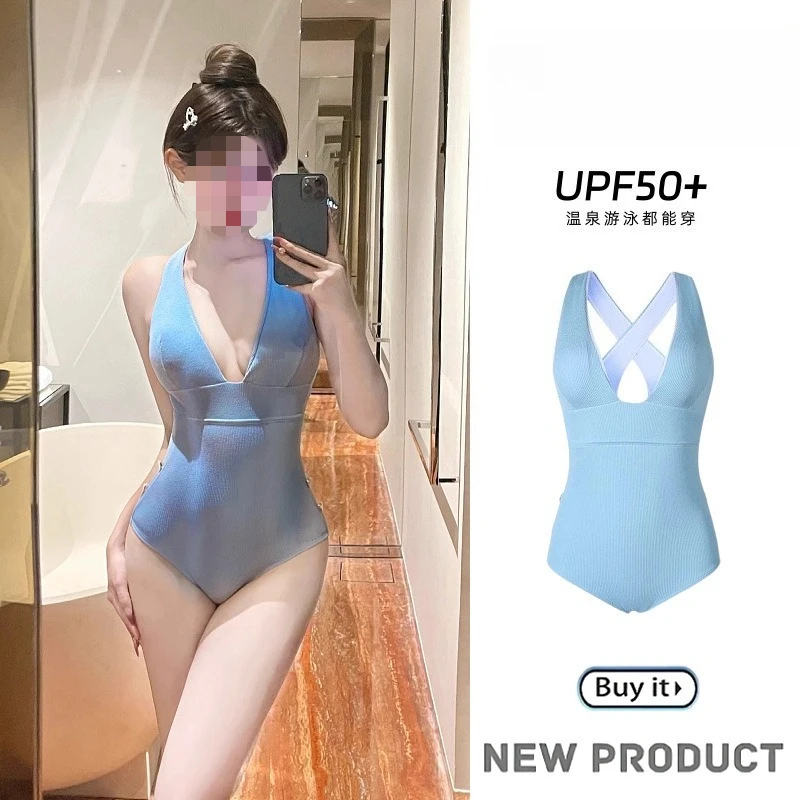 2026 new high-end sexy one-piece belly covering, thin and white seaside vacation hot spring swimsuit