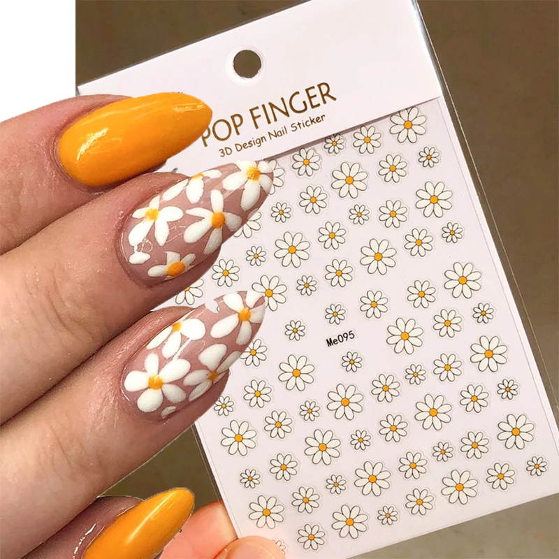 

Nail Art Stickers Flower Daisy Embossed Stickers Nail Sliders Simple Floral Design Elegant Self Adhesive Nail Decals Decoration