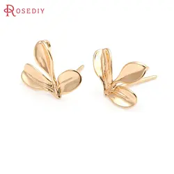 6PCS 18K Gold Color Brass Tree Leaf Leaves Stud Earrings Pins Earrings High Quality Diy Jewelry Making Accessories
